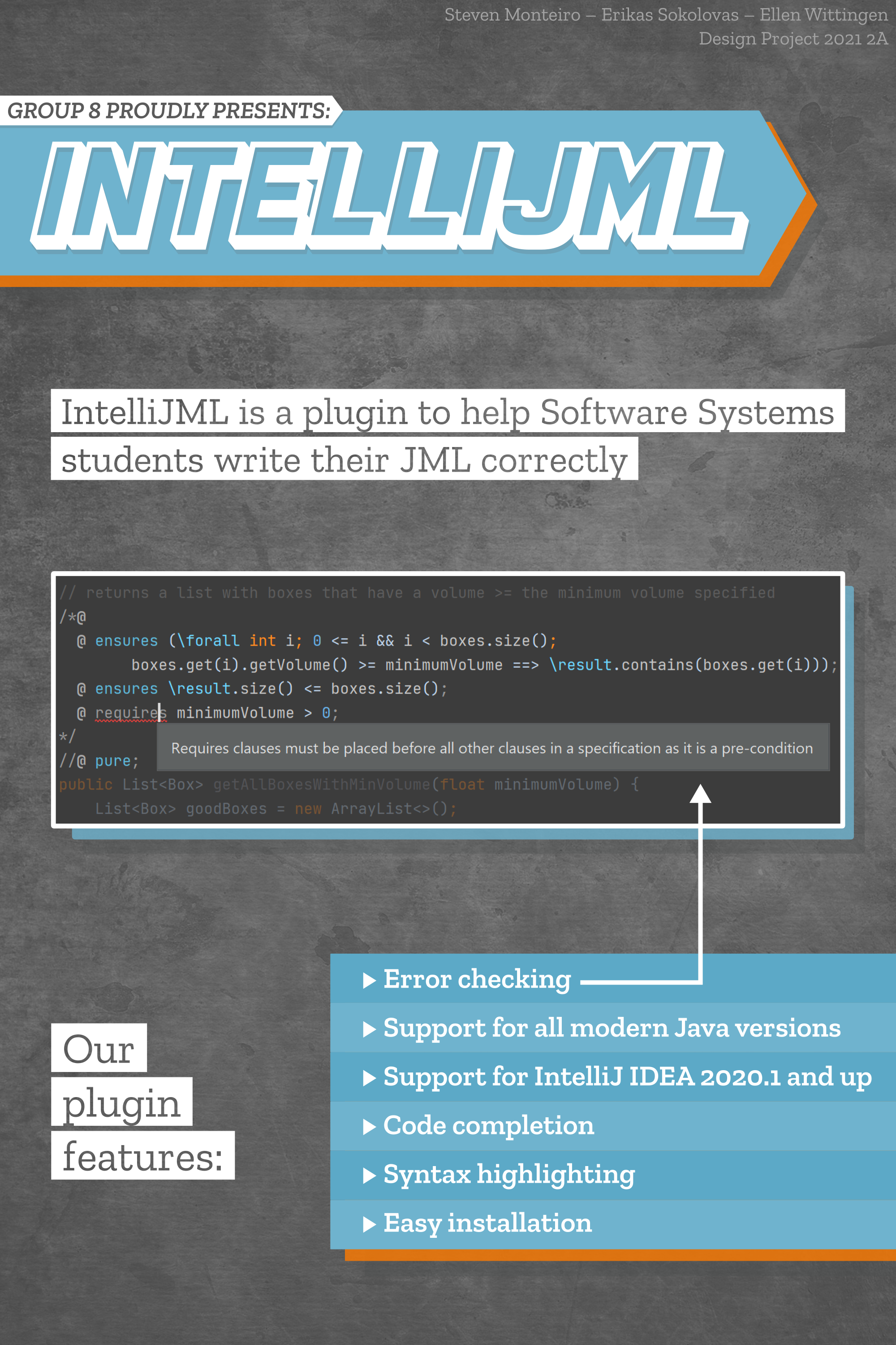 Poster, Integrated Support for JML in Software Systems