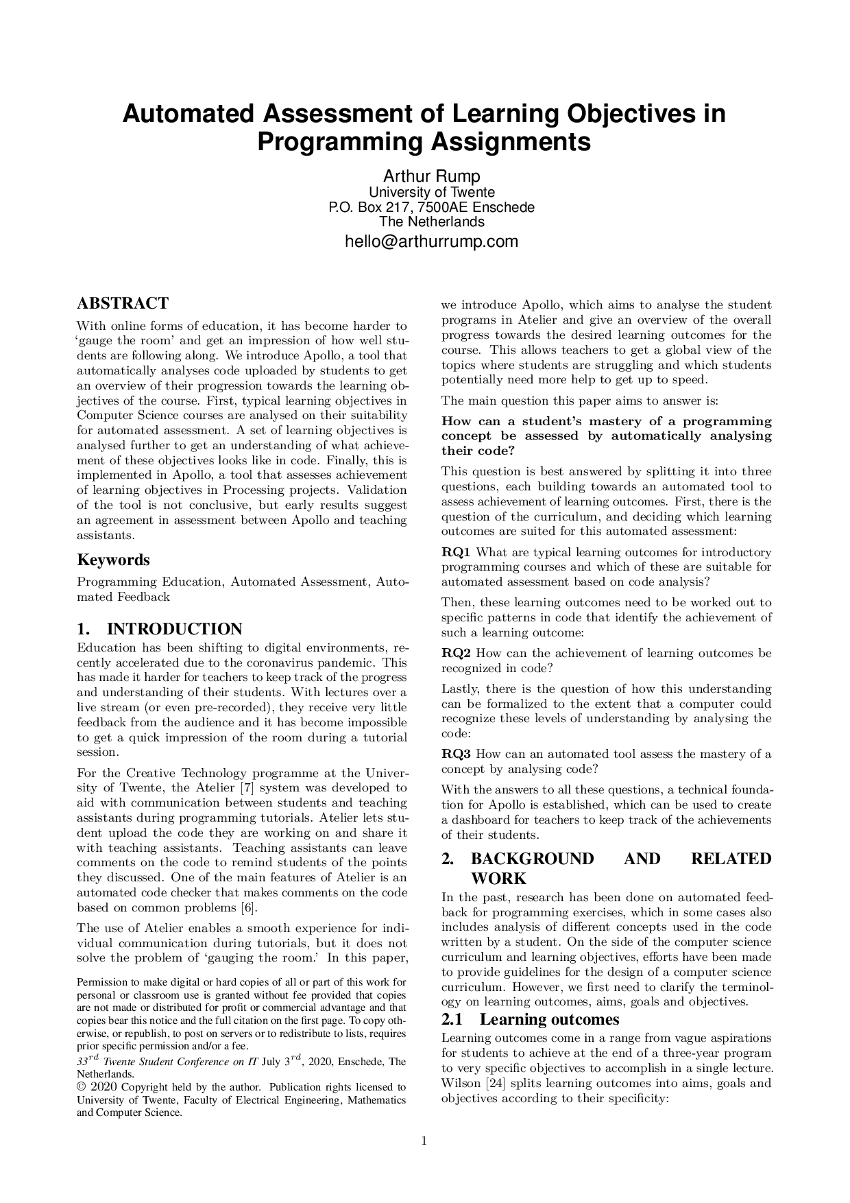 Poster, Automated Assessment of Learning Objectives in Programming Assignments